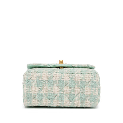 Blue Chanel Quilted Tweed Crush Top Handle Flap Satchel