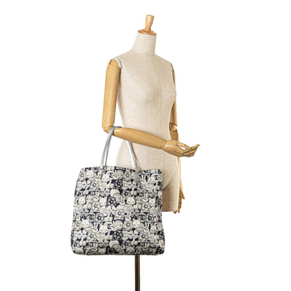 Gray Chanel Small Nylon Cat Emoticon Shopping Tote