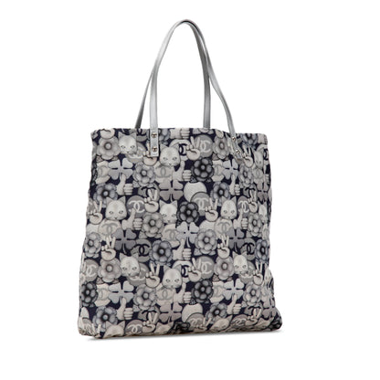 Gray Chanel Small Nylon Cat Emoticon Shopping Tote
