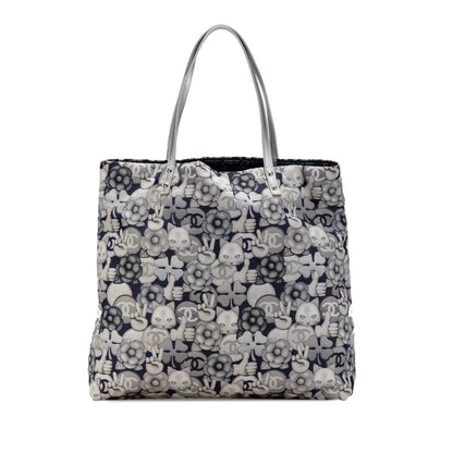 Gray Chanel Small Nylon Cat Emoticon Shopping Tote