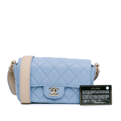 Blue Chanel CC Quilted Caviar Single Flap Crossbody Bag
