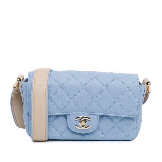 Blue Chanel CC Quilted Caviar Single Flap Crossbody Bag
