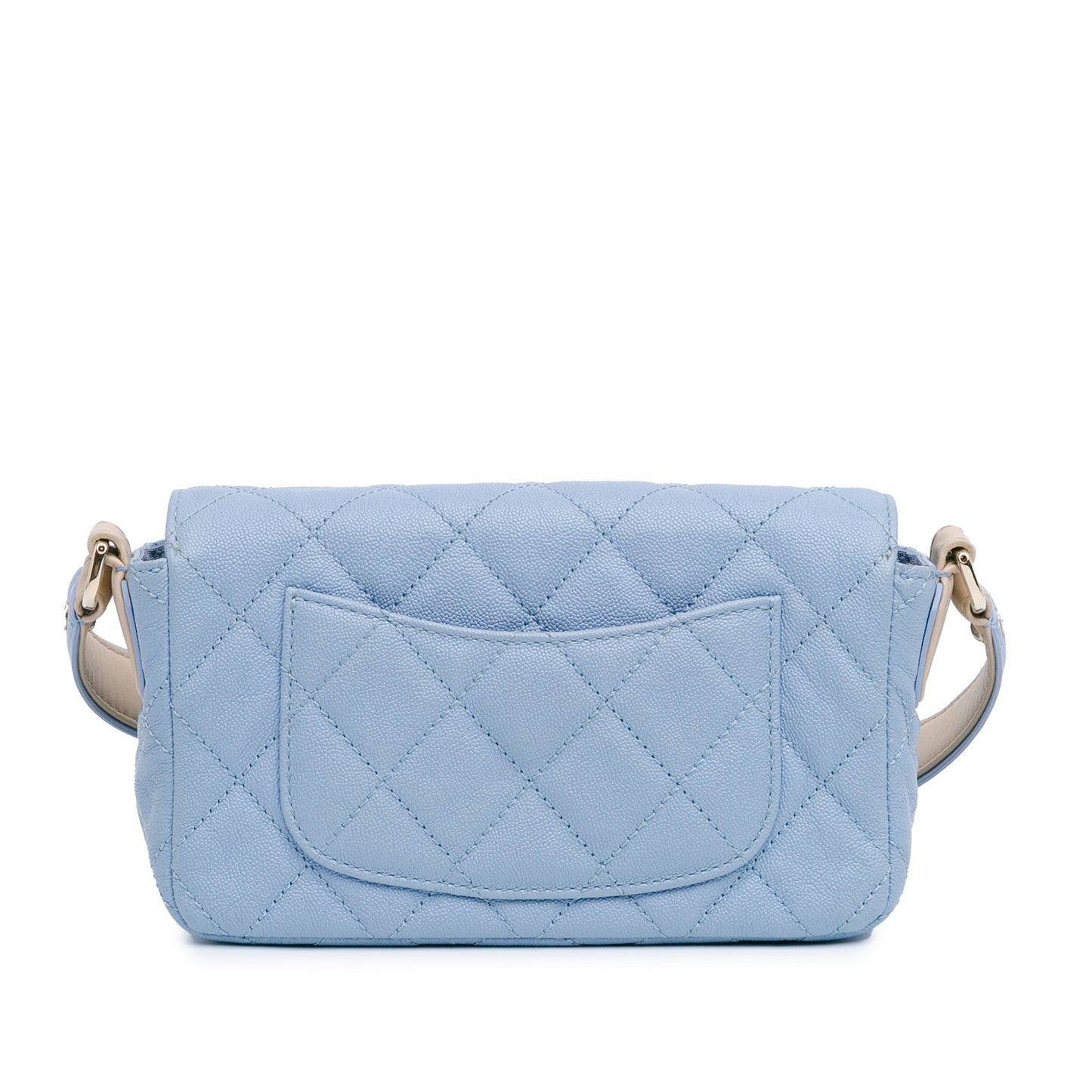 Blue Chanel CC Quilted Caviar Single Flap Crossbody Bag