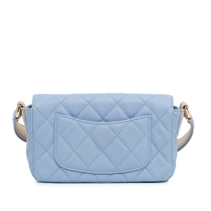 Blue Chanel CC Quilted Caviar Single Flap Crossbody Bag