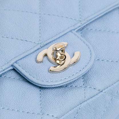 Blue Chanel CC Quilted Caviar Single Flap Crossbody Bag