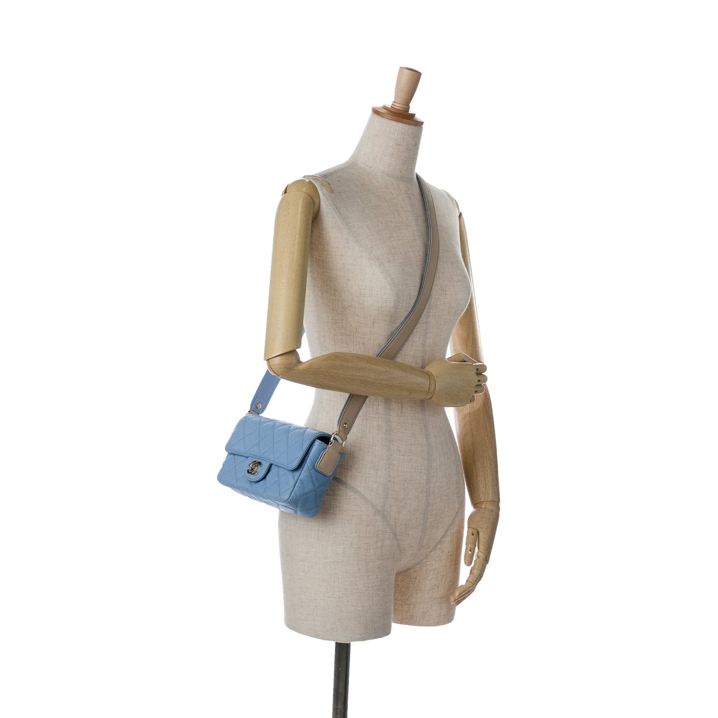 Blue Chanel CC Quilted Caviar Single Flap Crossbody Bag