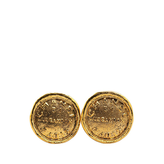 Gold Chanel Gold Plated 31 Rue Cambon Round Clip On Earrings