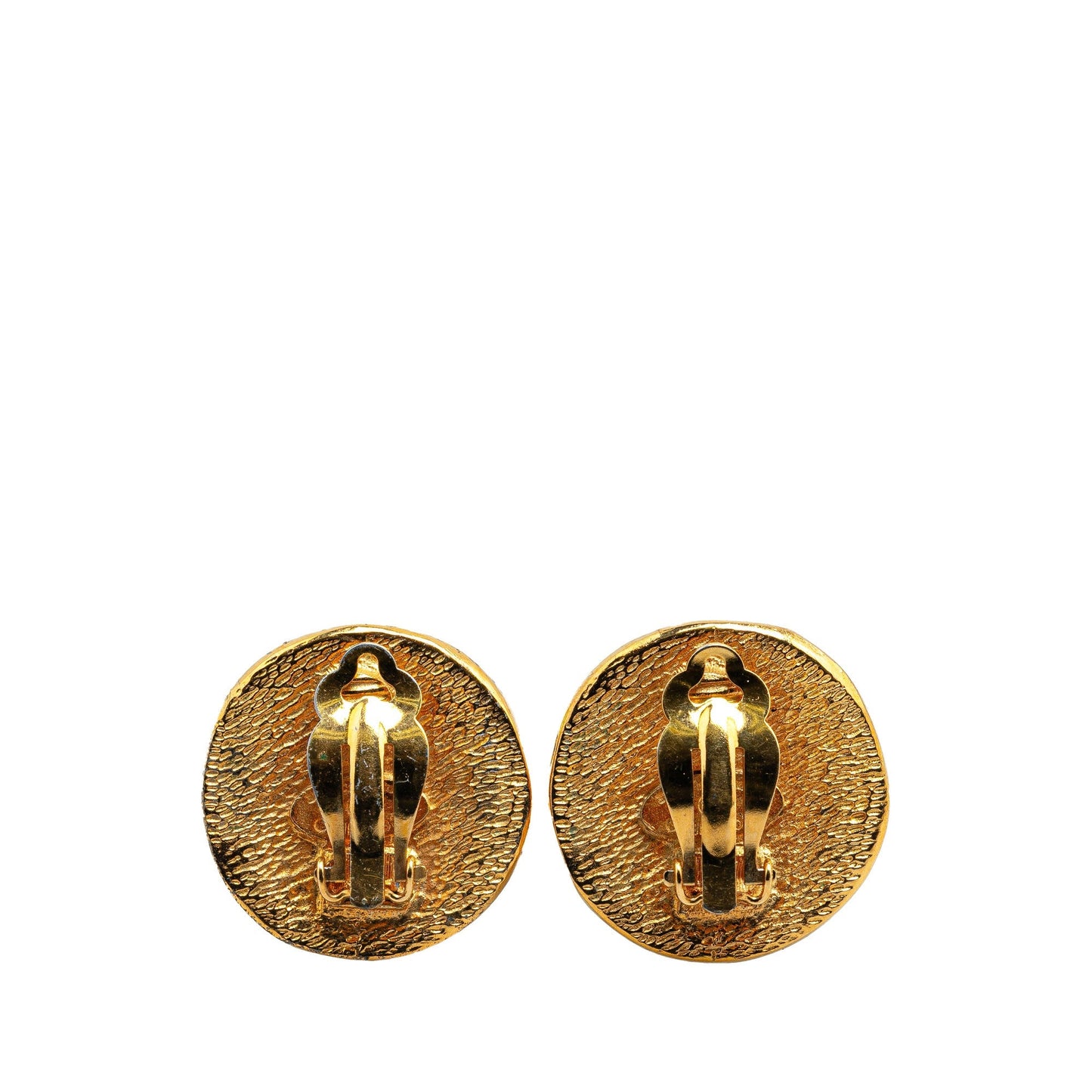 Gold Chanel Gold Plated 31 Rue Cambon Round Clip On Earrings