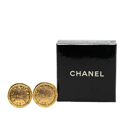 Gold Chanel Gold Plated 31 Rue Cambon Round Clip On Earrings