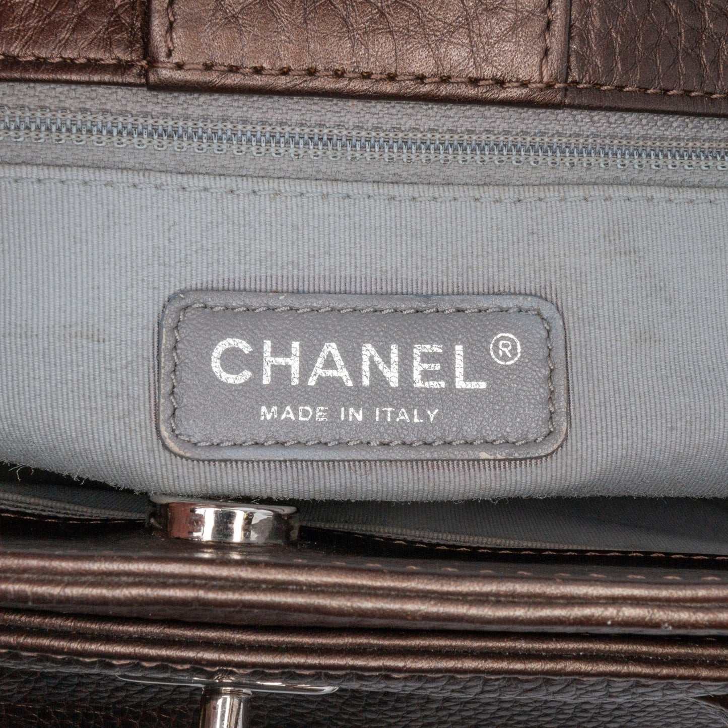 Brown Chanel Small Metallic Calfskin Executive Cerf Tote