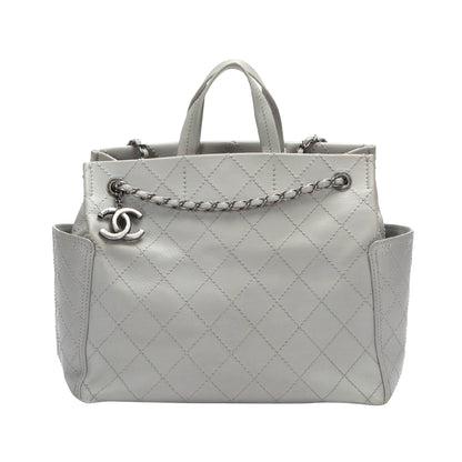 Chanel CC Pocket Handbag White Chevron Lambskin Silver