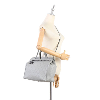 Chanel CC Pocket Handbag White Chevron Lambskin Silver