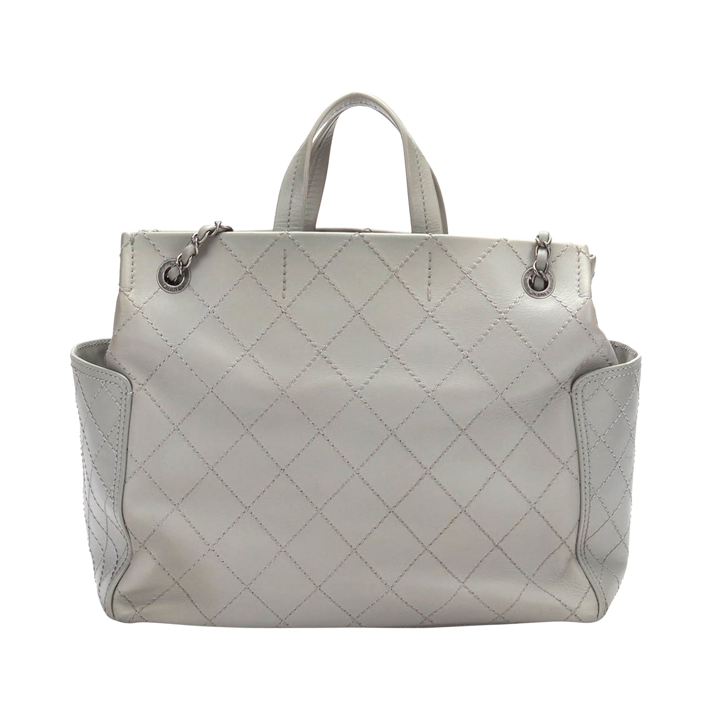 Chanel CC Pocket Handbag White Chevron Lambskin Silver
