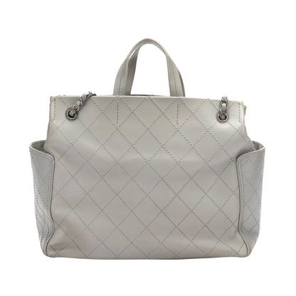 Chanel CC Pocket Handbag White Chevron Lambskin Silver