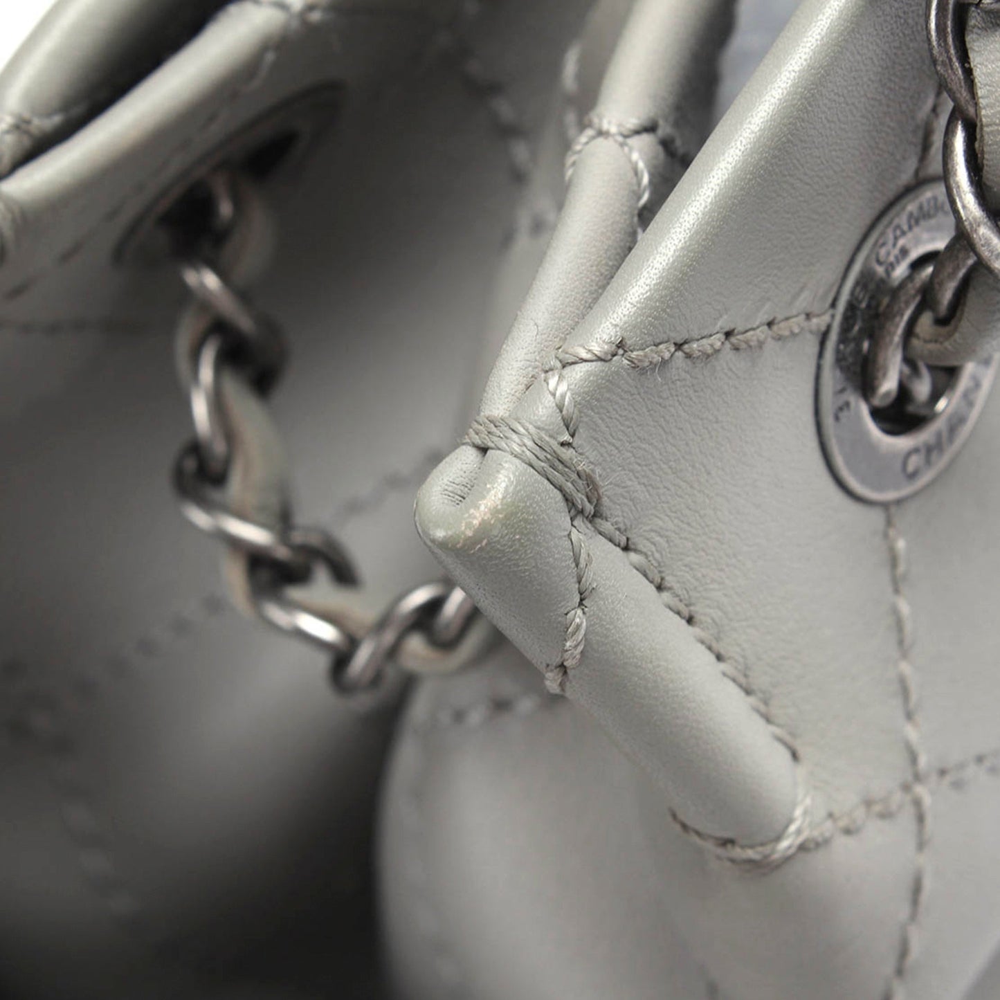 Chanel CC Pocket Handbag White Chevron Lambskin Silver