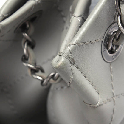 Chanel CC Pocket Handbag White Chevron Lambskin Silver