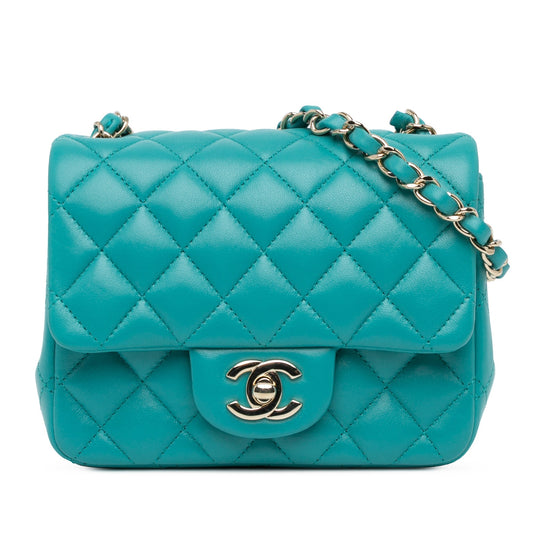 Blue Chanel Mini Square Classic Lambskin Single Flap Crossbody Bag