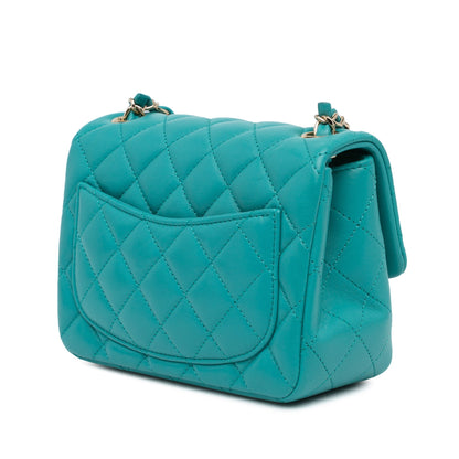 Blue Chanel Mini Square Classic Lambskin Single Flap Crossbody Bag