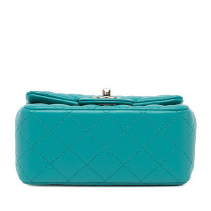Blue Chanel Mini Square Classic Lambskin Single Flap Crossbody Bag