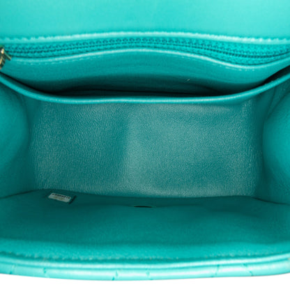 Blue Chanel Mini Square Classic Lambskin Single Flap Crossbody Bag