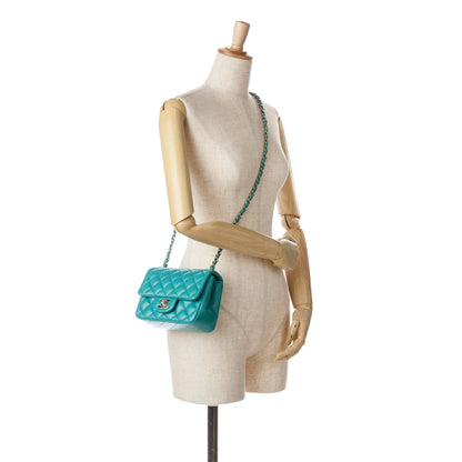 Blue Chanel Mini Square Classic Lambskin Single Flap Crossbody Bag