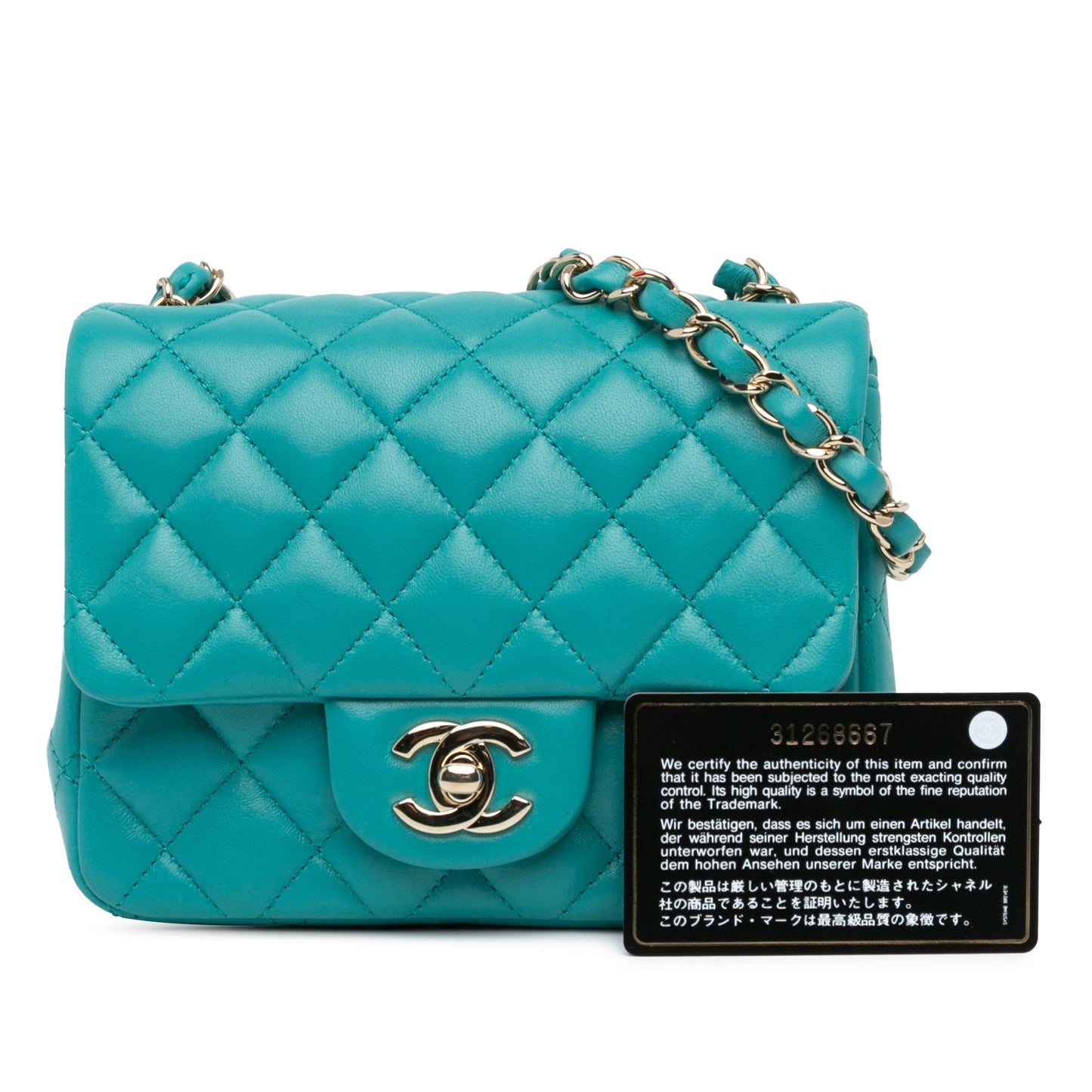 Blue Chanel Mini Square Classic Lambskin Single Flap Crossbody Bag