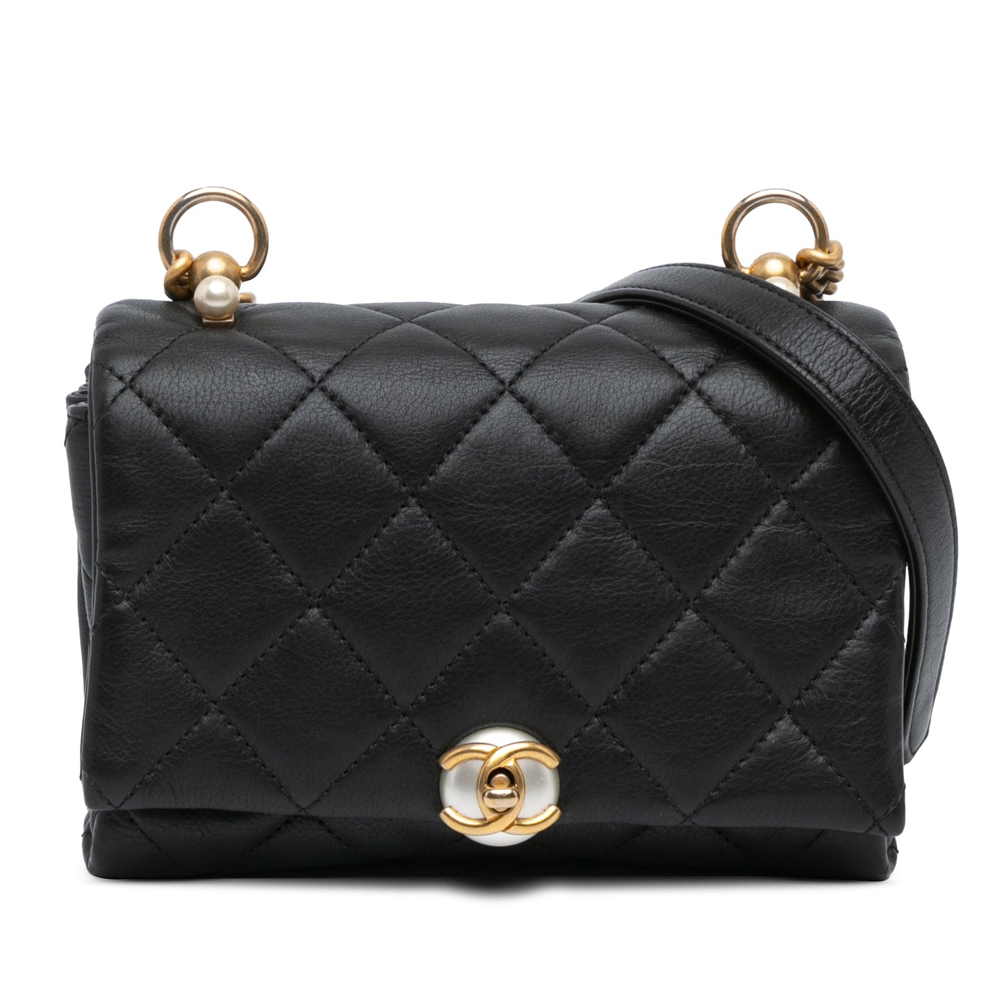 Black Chanel Quilted Calfskin Pearl CC Accordion Flap Crossbody Bag