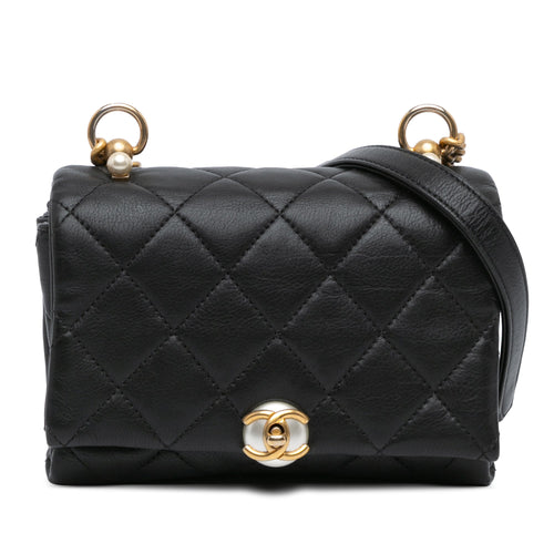 Black Chanel Quilted Calfskin Pearl CC Accordion Flap Crossbody Bag