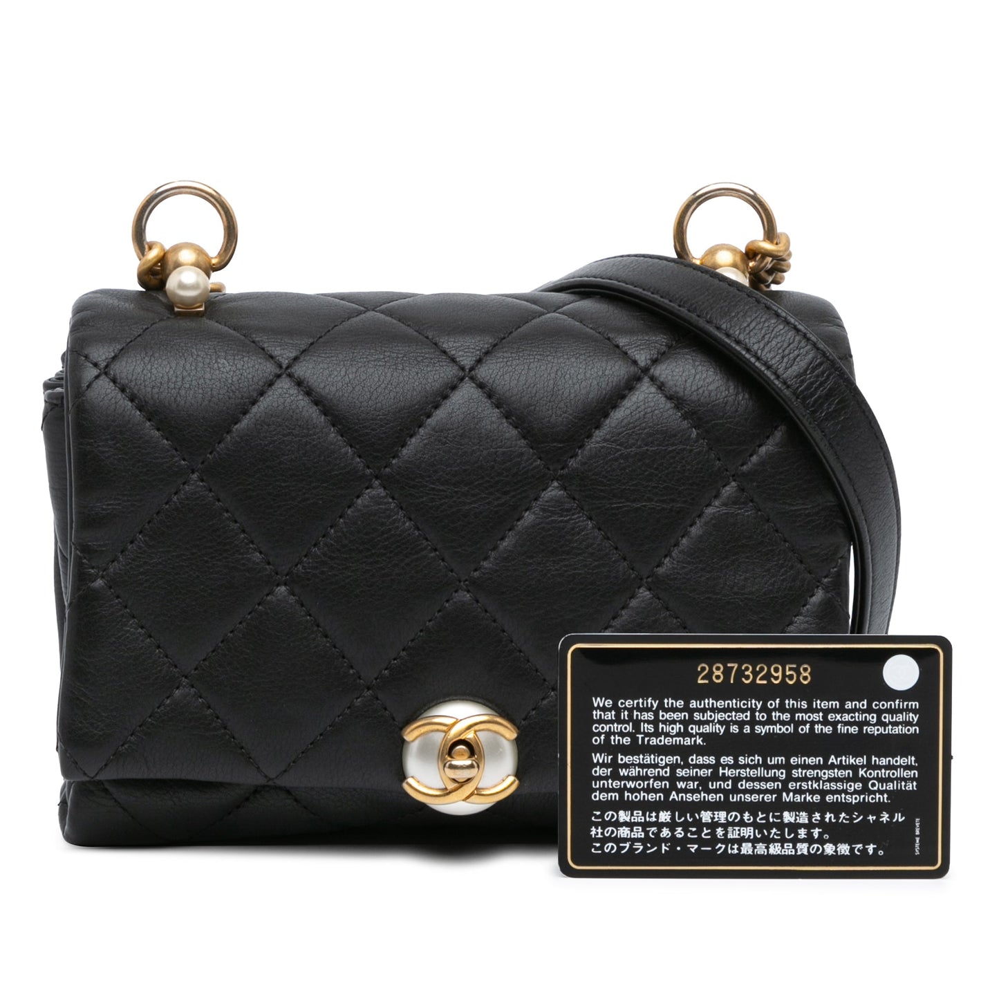 Black Chanel Quilted Calfskin Pearl CC Accordion Flap Crossbody Bag