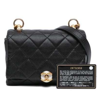 Black Chanel Quilted Calfskin Pearl CC Accordion Flap Crossbody Bag