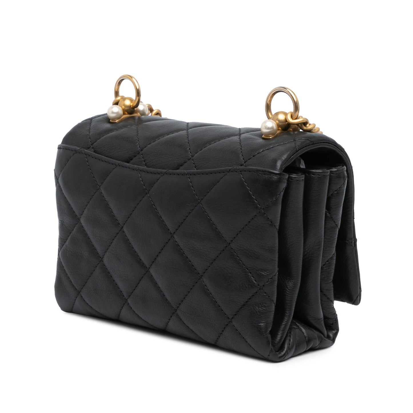 Black Chanel Quilted Calfskin Pearl CC Accordion Flap Crossbody Bag