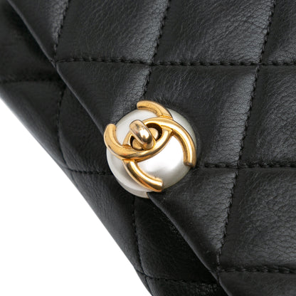 Black Chanel Quilted Calfskin Pearl CC Accordion Flap Crossbody Bag