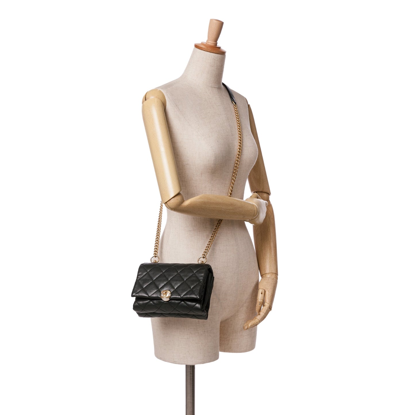 Black Chanel Quilted Calfskin Pearl CC Accordion Flap Crossbody Bag