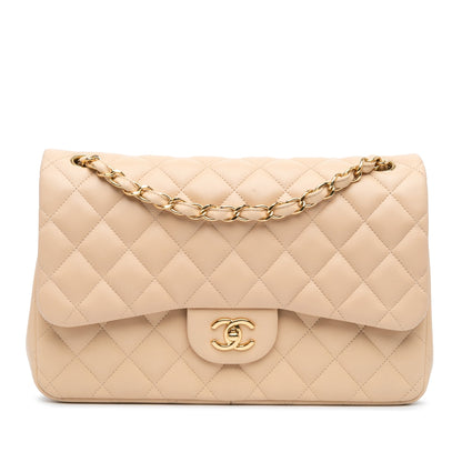 Brown Chanel Jumbo Classic Lambskin Double Flap Shoulder Bag