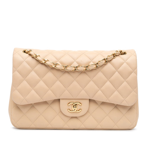 Brown Chanel Jumbo Classic Lambskin Double Flap Shoulder Bag
