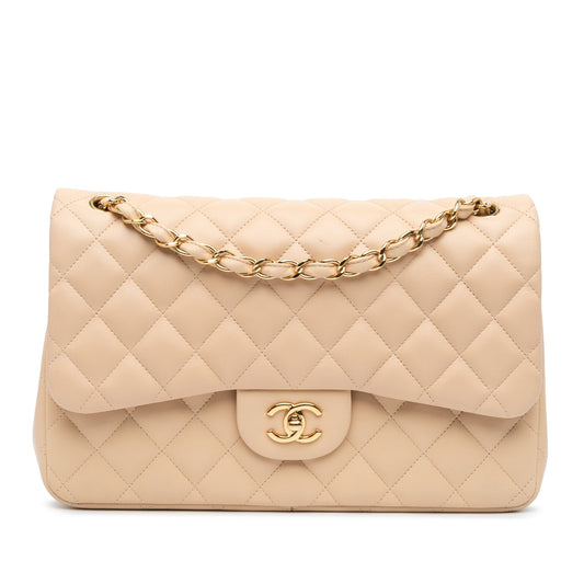 Brown Chanel Jumbo Classic Lambskin Double Flap Shoulder Bag