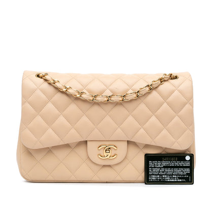 Brown Chanel Jumbo Classic Lambskin Double Flap Shoulder Bag