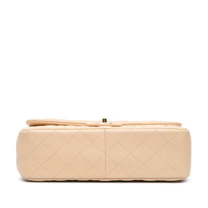 Brown Chanel Jumbo Classic Lambskin Double Flap Shoulder Bag