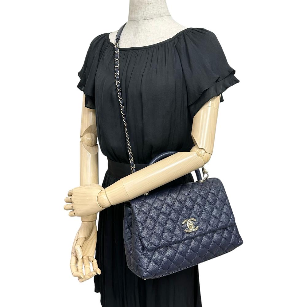 Chanel Caviar Skin Coco Handle Bag Navy