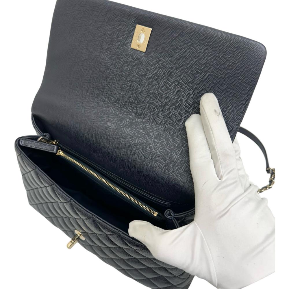 Chanel Caviar Skin Coco Handle Bag Navy