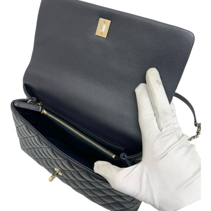 Chanel Caviar Skin Coco Handle Bag Navy