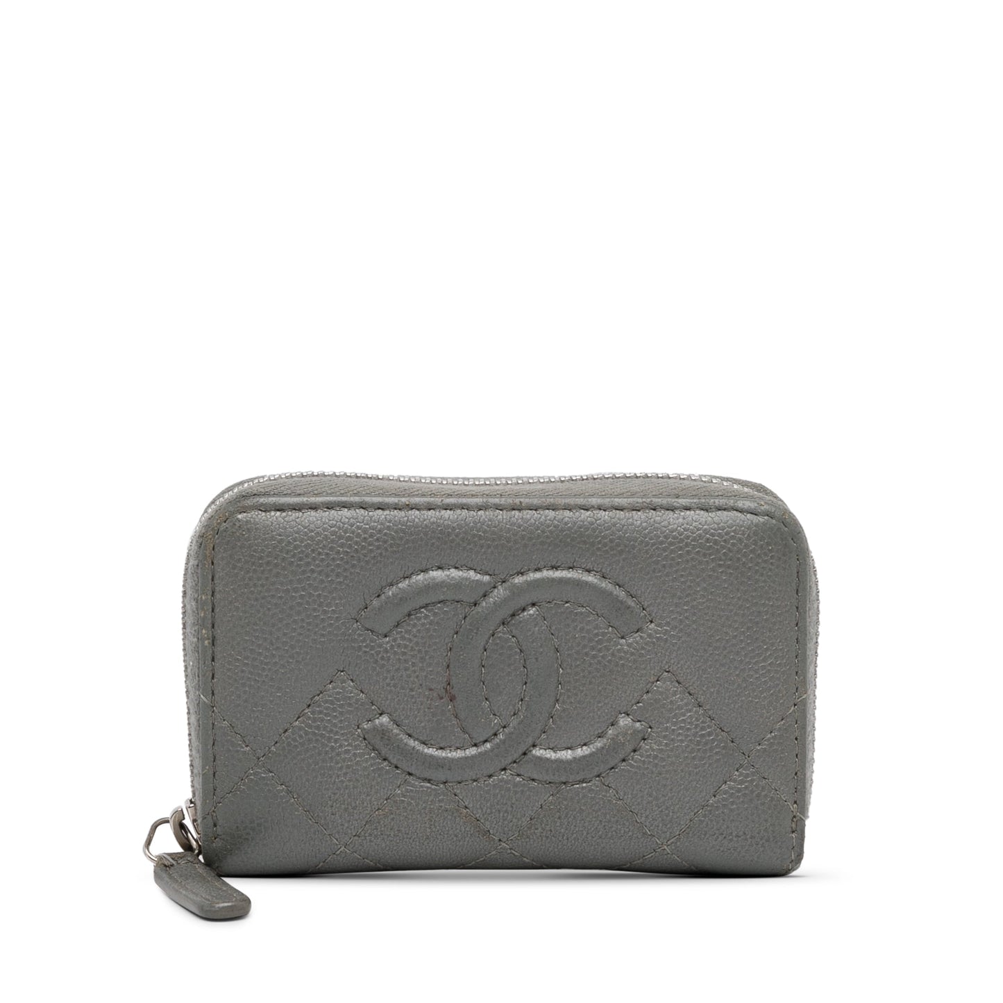 Gray Chanel CC Caviar Zip Coin Pouch