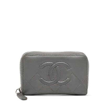 Gray Chanel CC Caviar Zip Coin Pouch