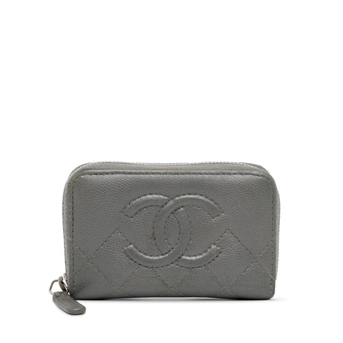 Gray Chanel CC Caviar Zip Coin Pouch