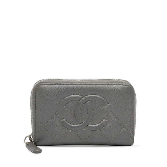 Gray Chanel CC Caviar Zip Coin Pouch