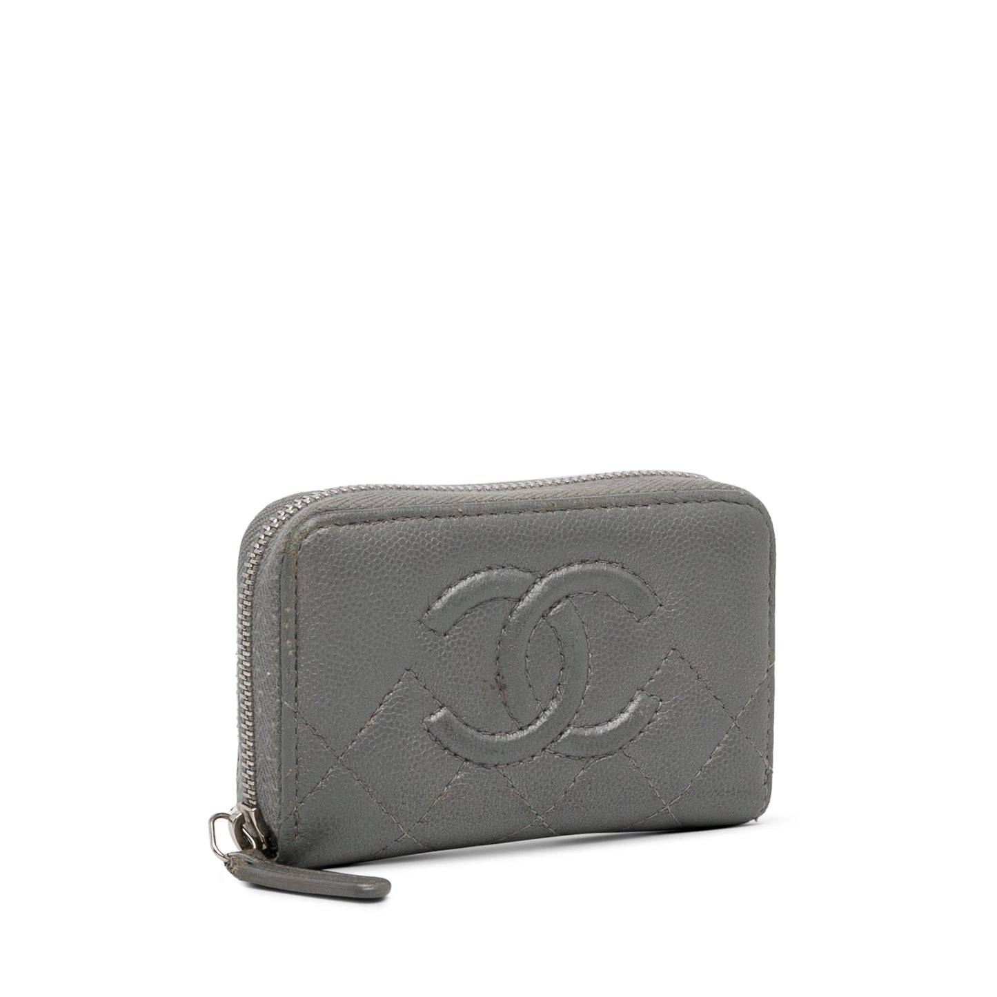 Gray Chanel CC Caviar Zip Coin Pouch