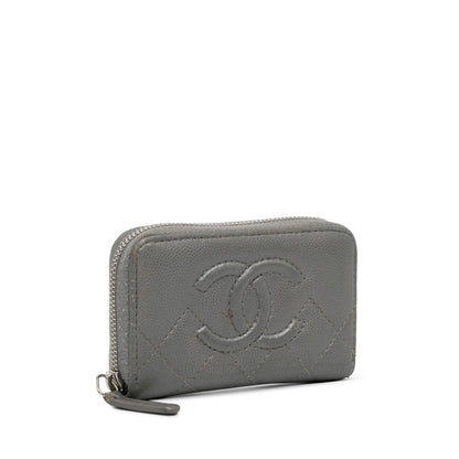 Gray Chanel CC Caviar Zip Coin Pouch