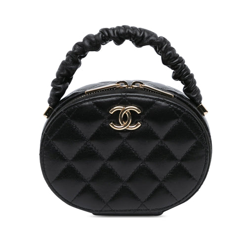 Black Chanel CC Lambskin Ruched Oval Top Handle Bag