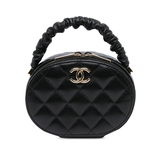 Black Chanel CC Lambskin Ruched Oval Top Handle Bag