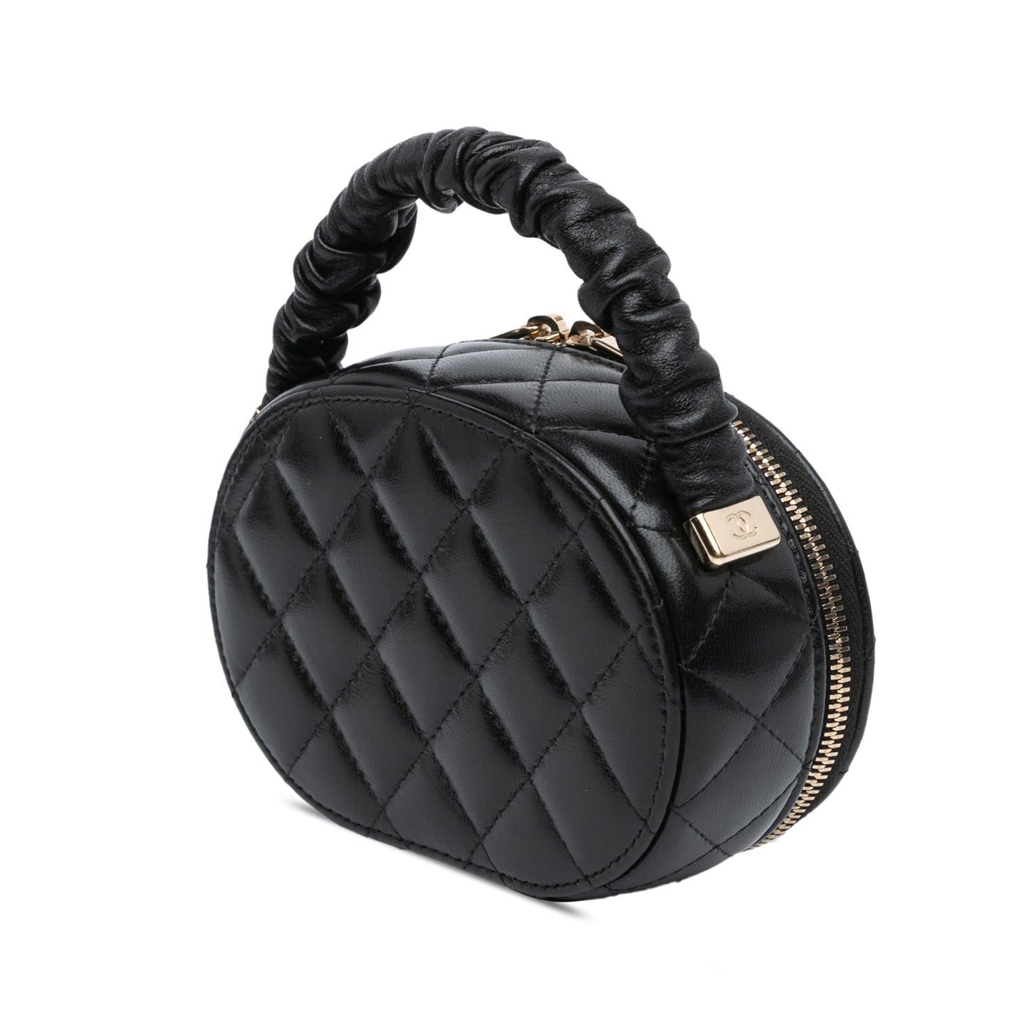 Black Chanel CC Lambskin Ruched Oval Top Handle Bag